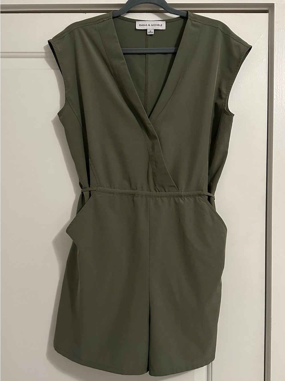 Emma & Michele Olive Sleeveless V-Neck Romper